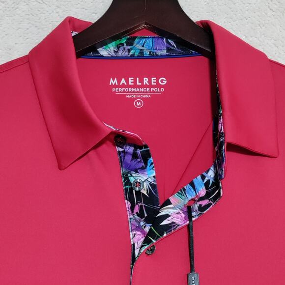 Maelreg Performance Golf Polo Men's MEDIUM Red Wicking UPF30+ Stretch NEW - Picture 6 of 12